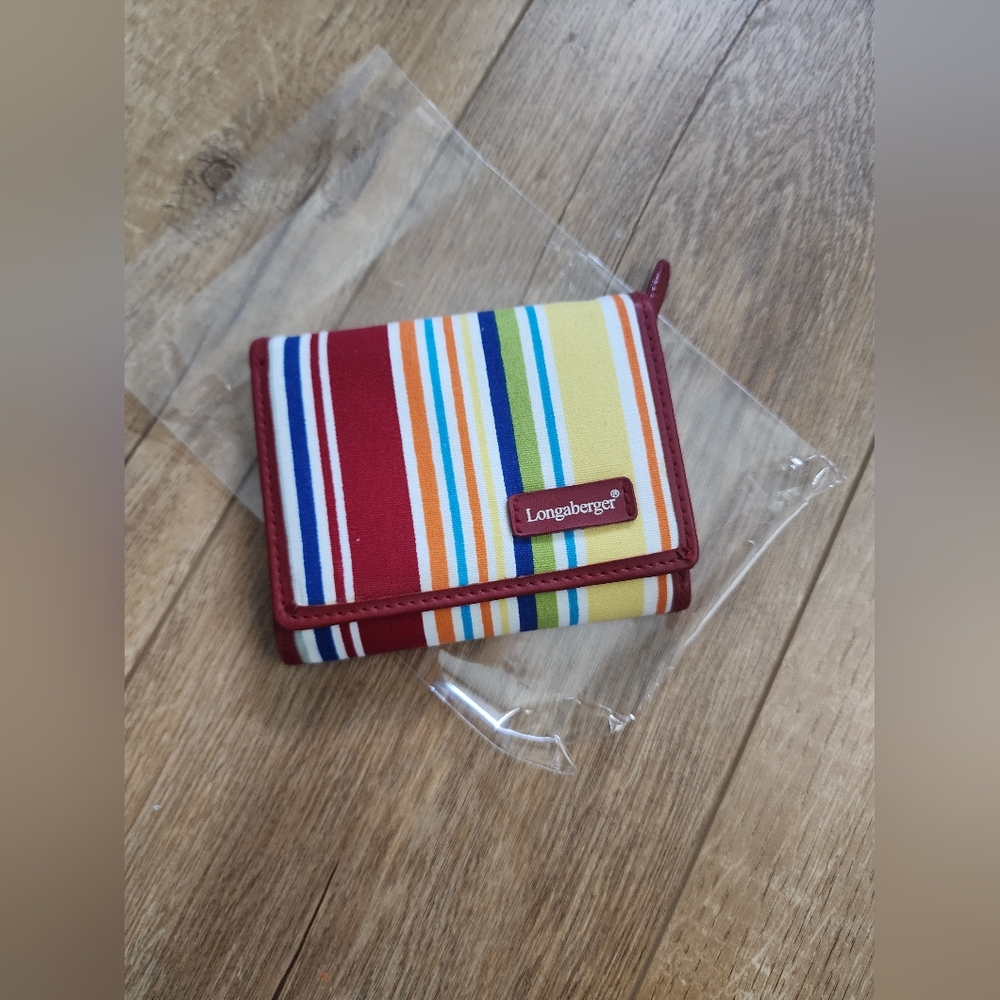 New Longaberger Multi Color Rainbow Striped Coin Purse Bifold Wallet Cardholder